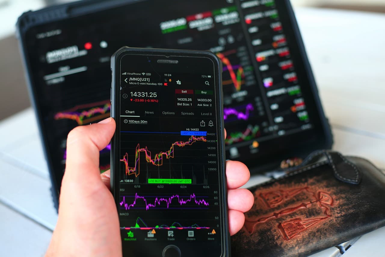 Painel de investimentos em tela de negociação