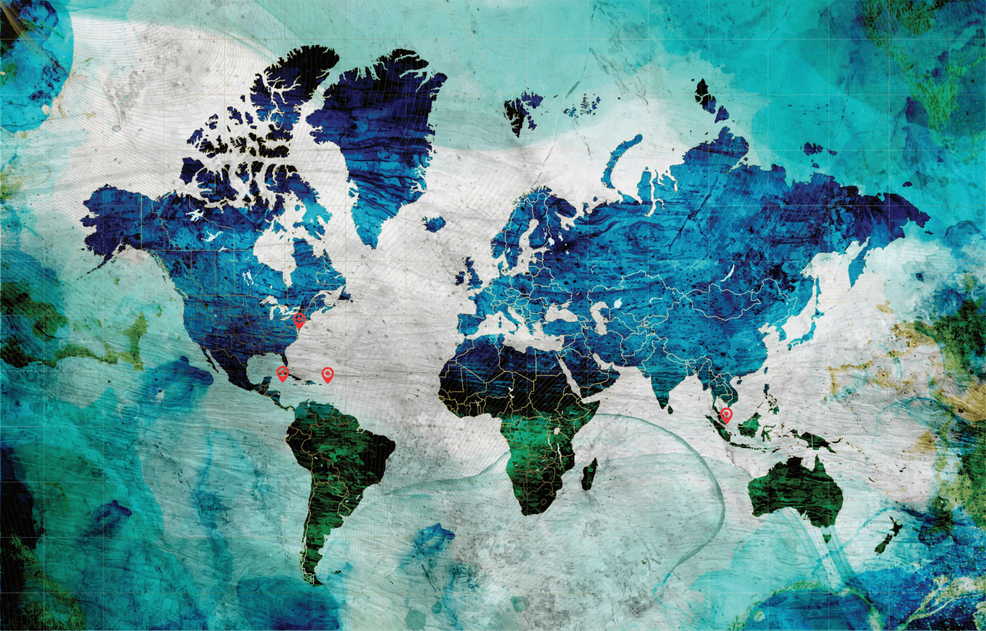 Mapa representando as principais jurisdições para abertura de empresa offshore por investidores brasileiros — BVI, Ilhas Cayman, Delaware e Singapura