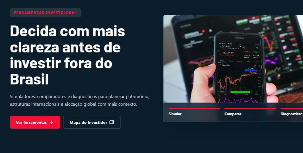 Mapa do Investidor Internacional — ferramenta gratuita da InvestGlobal para diagnóstico de perfil e projeção patrimonial de investimentos no exterior