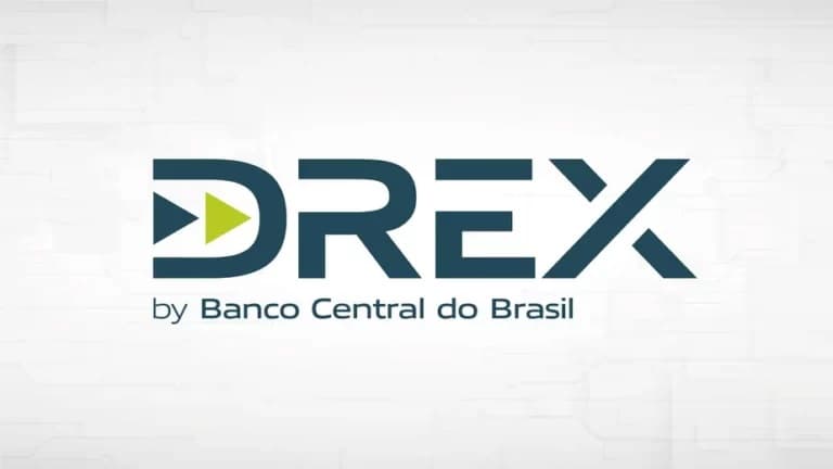 Representação conceitual do DREX, a moeda digital do Banco Central do Brasil, e a tecnologia blockchain que sustentaria o projeto