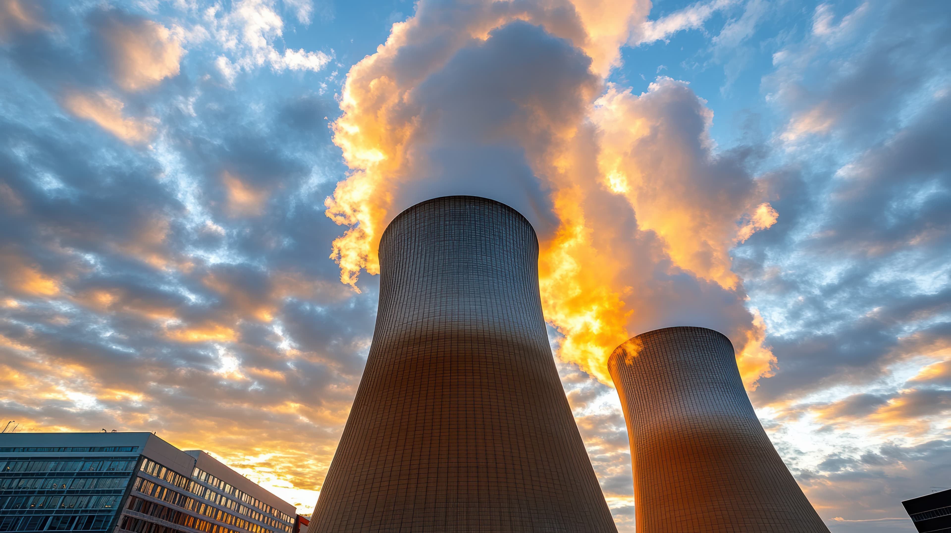 Representação do renascimento da energia nuclear em 2026 — impulsionado pela demanda de data centers de IA, com SMRs como nova fronteira tecnológica e 40+ países expandindo planos nucleares