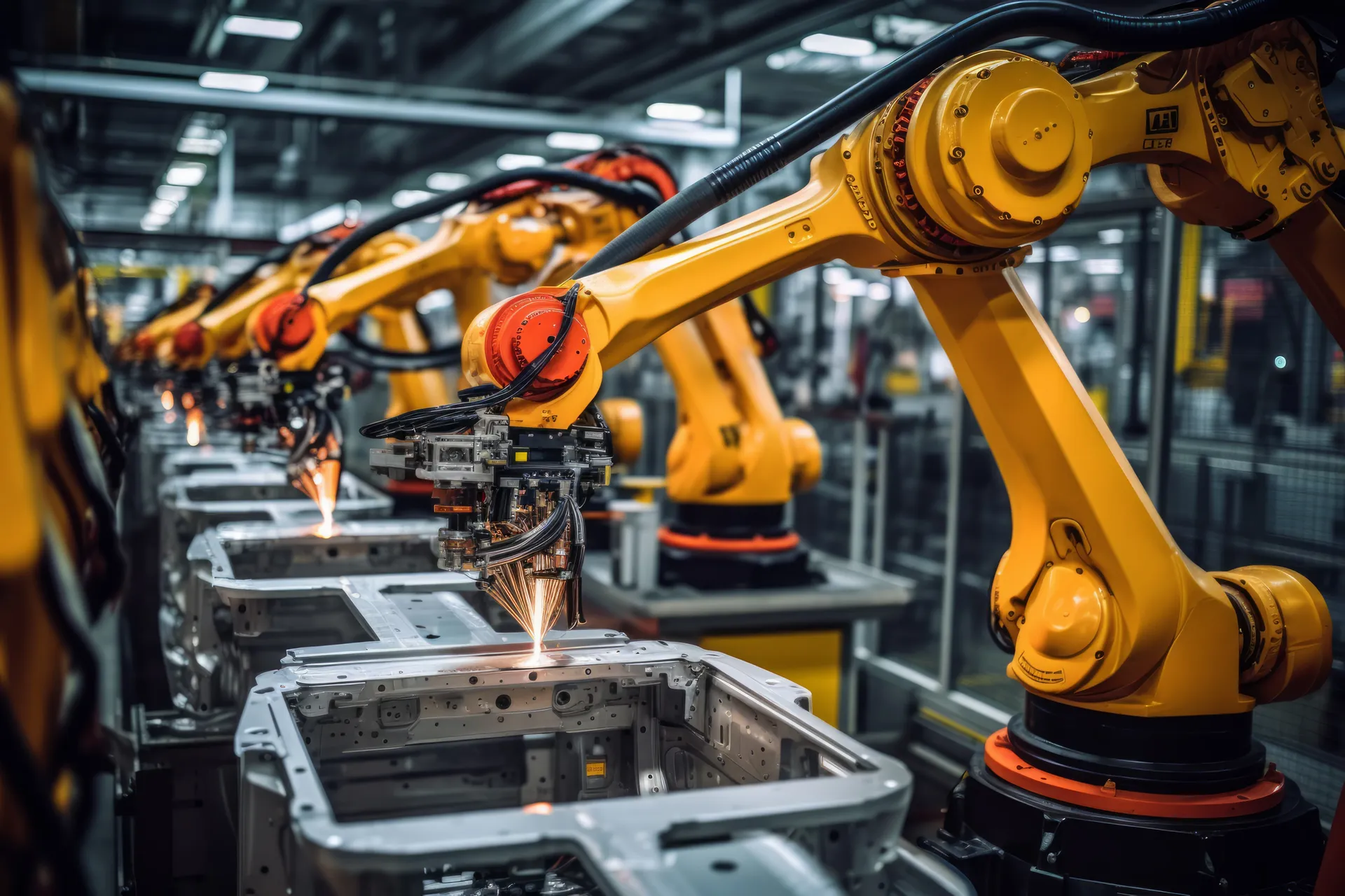 Representação da reindustrialização americana — construção de fábricas modernas de alta tecnologia como parte do reshoring liderado por Apple, TSMC, Intel e farmacêuticas