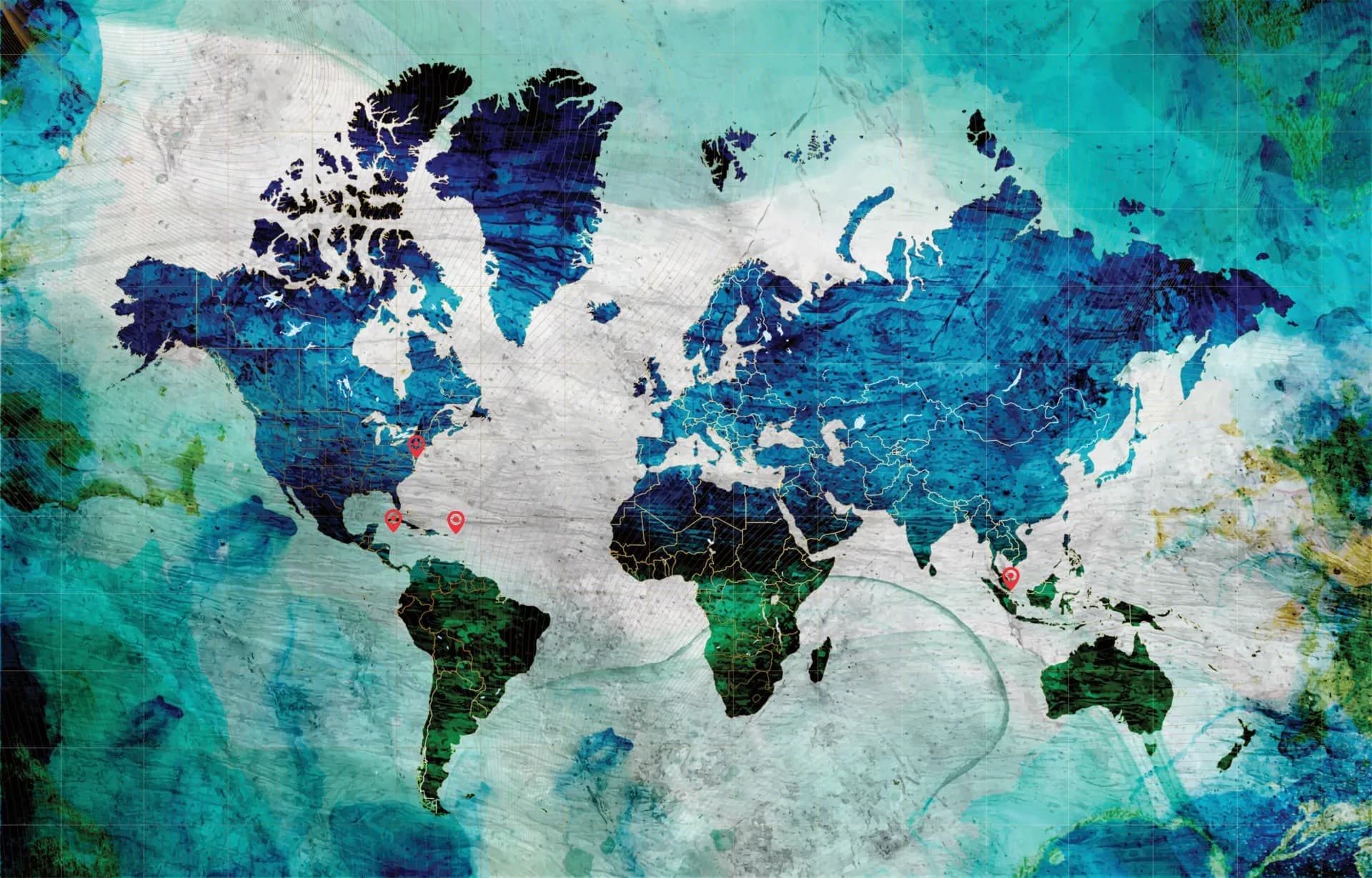 Mapa representando as principais jurisdições para abertura de empresa offshore por investidores brasileiros — BVI, Ilhas Cayman, Delaware e Singapura